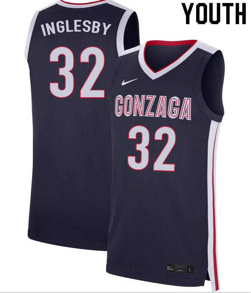 Youth #32 Evan Inglesby Gonzaga Bulldogs College Basketball Jerseys Sale-Navy - Click Image to Close